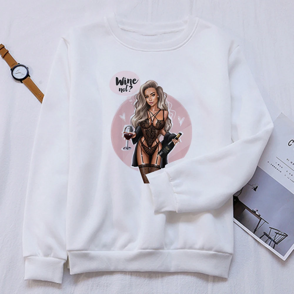 

MUMOU Wine Not New Sweatshirt Women Harajuku Hop Cute Funny Graphic Streetwear Vintage Hoodies Top Retro Beautiful Pullover