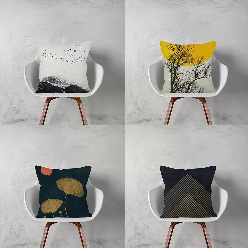 

Plant Landscape Pillowcase Single-sided Linen Cushion Bedroom Decoration Office Pillowcase 45X45CM Cover Seat Home Sofa Squ N3P5