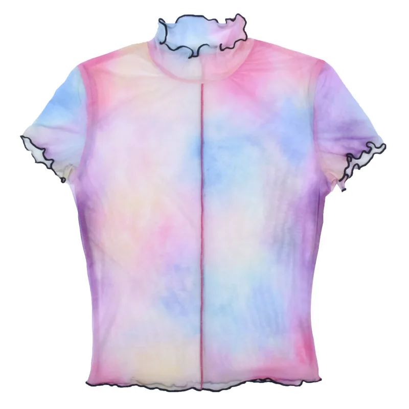 

Sexy Crop Top for Women Short Sleeve See Through Y2K Tops Transparent Tees Teenage Girls Cute Aesthetic Clothes Female Shirts
