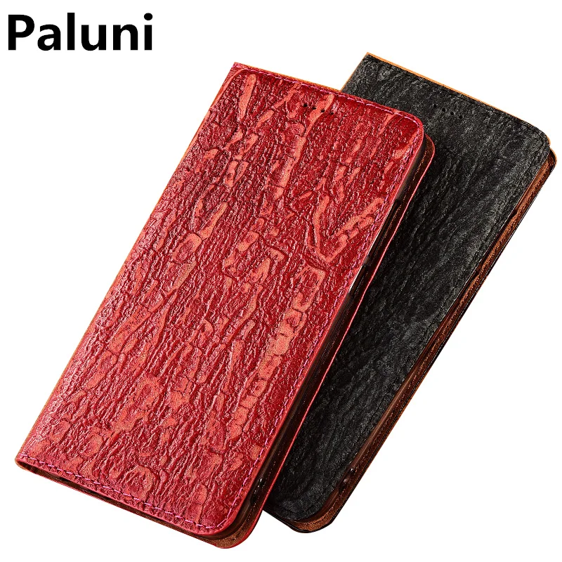 Деловой чехол с узором древесной коры из натуральной кожи на магнитной застежке