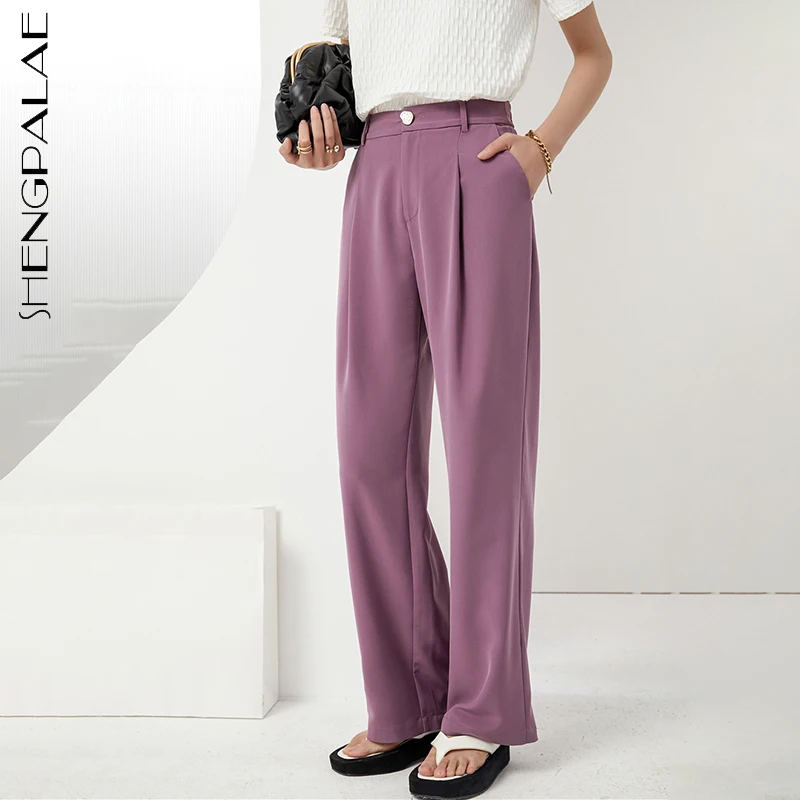 

SHENGPALAE Temperament Purple Trousers Women's Summer 2021 New High Waist Straight Loose Drooping Sensation Pants Female Tide