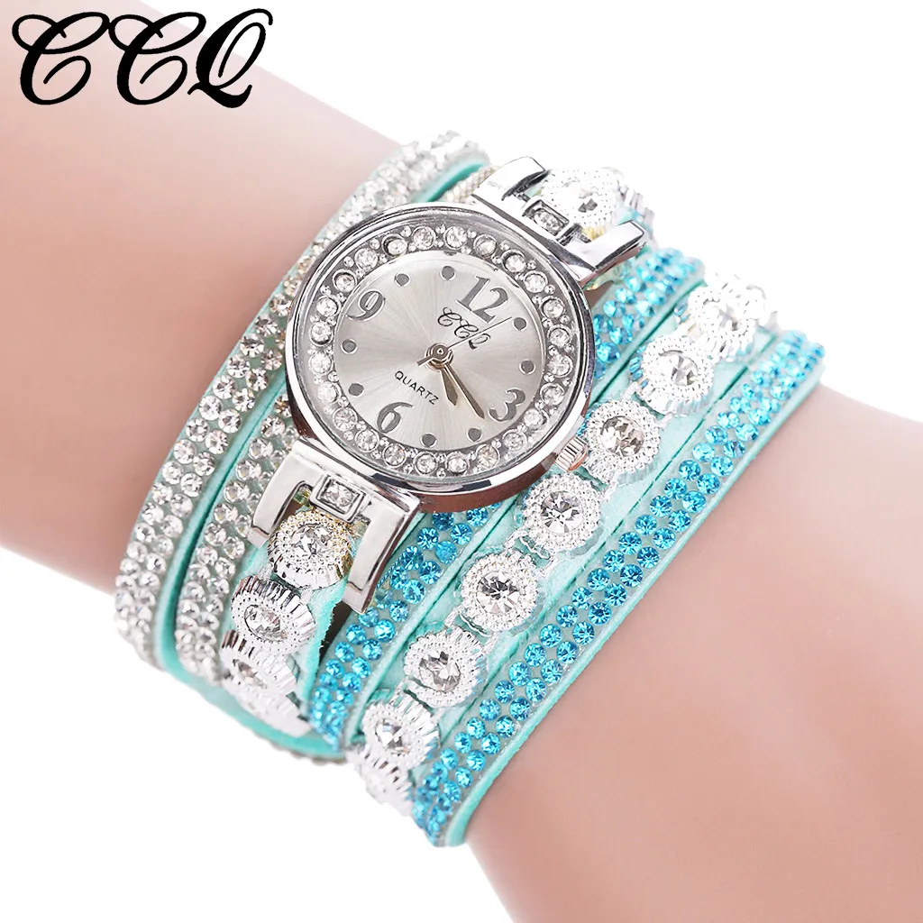 Ccq Женские винтажные блестящие часы с кристаллами браслет циферблатом