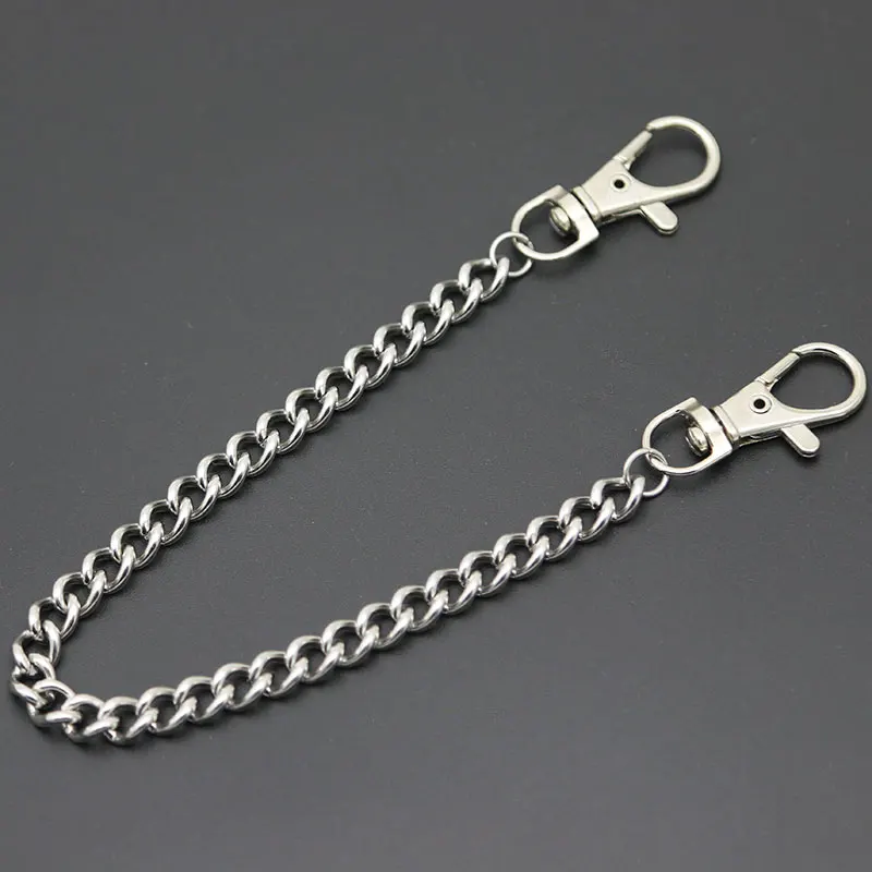 Metal Wallet Curved Chain Leash Pant Jean Keychain Ring Clip Men's Hip Hop Flat Stainless Steel Necklace  Jewelry