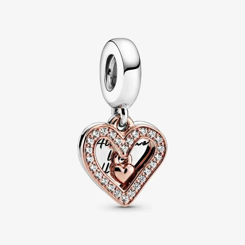 

925 Sterling Silver Sparkling Freehand Heart Dangle Charm Beads Fit Original Pandora Bracelet Silver S925 Jewelry Gift wholesale