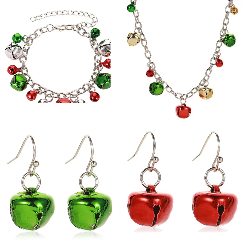 Разноцветный Новогодний комплект украшений колье с колокольчиками браслет