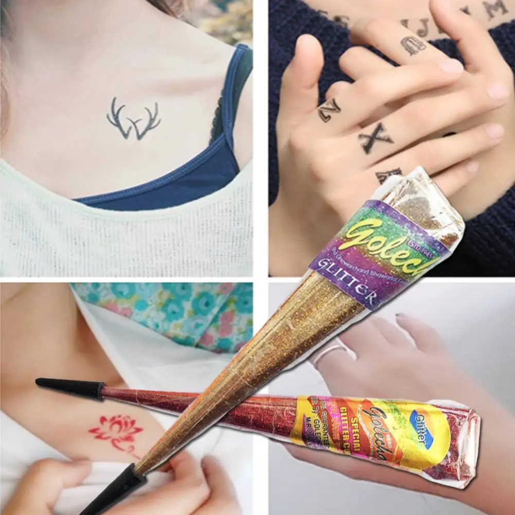 

Henna Tattoo Temporary Tattoo Kit Black Herbal Henna Paint Cones Art Temporary Natural Body DIY Ink Waterproof Color Tattoo R8N7