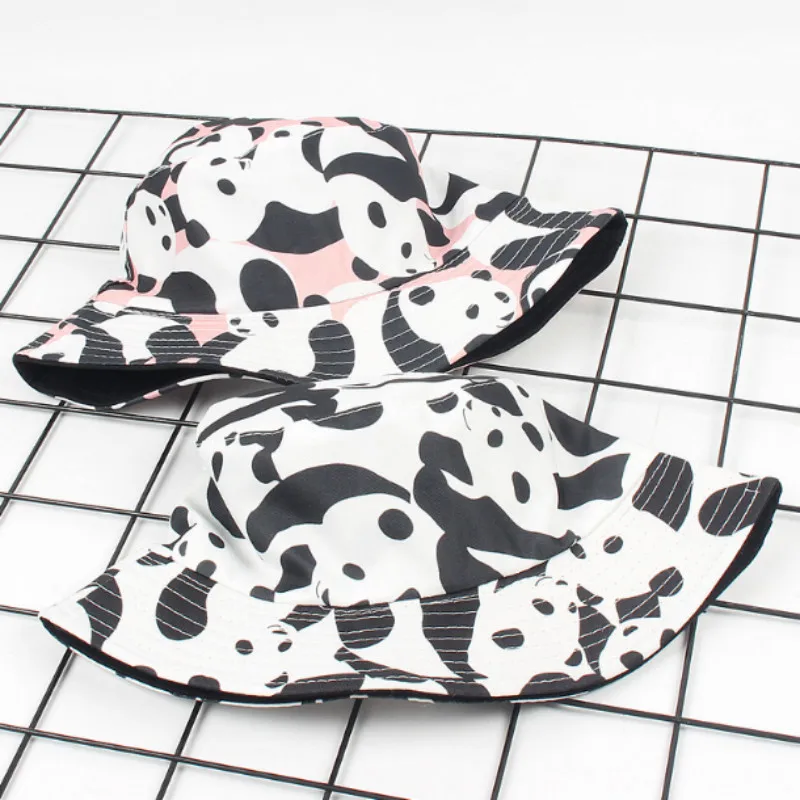 Панама двусторонняя с мультяшной пандой хлопковая двухсторонняя набедренная