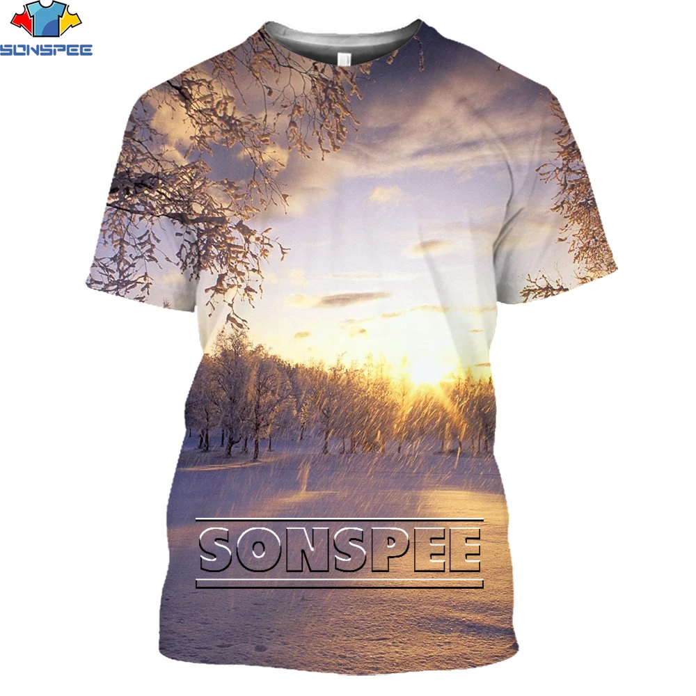 

SONSPEE Beautiful Landscape Scenery T Shirt Men Women Picturesque 3d Print Snow Mountain Tshirt Unisex Casual Summer Tees Tops