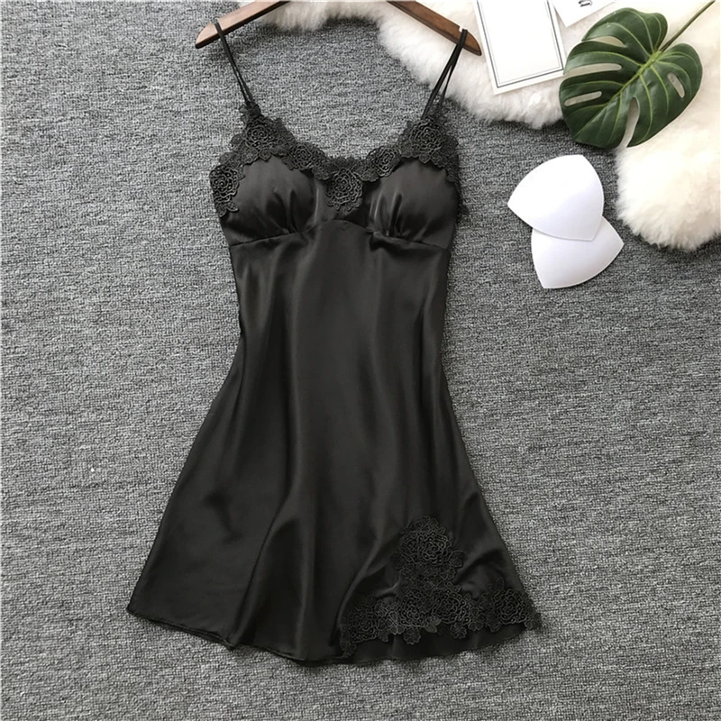 

New Summer Women's Sexy Nightdress Ladies Suspender Sleeveless Lace Female Nightgown Solid Sleepwear Underwear Wholesale