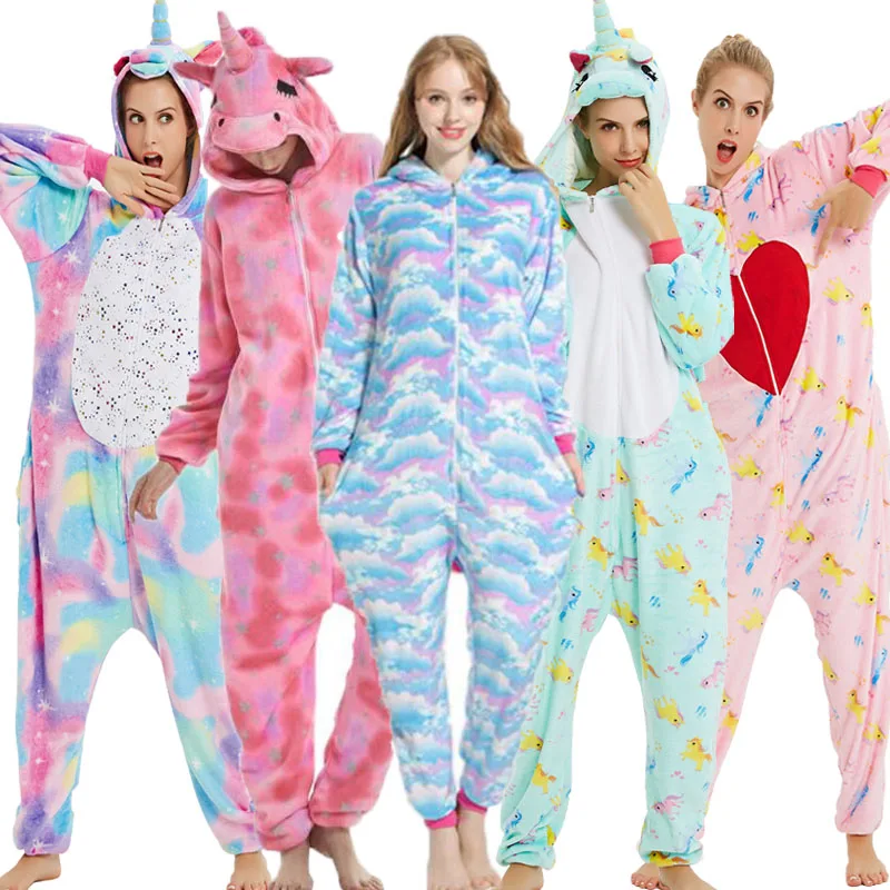 

Unicorn Adult Women Animal Pajamas Suit Flannel Warm Soft Sleepwear Pijama Cosplay