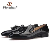 piergitar new handmade men leather shoes with leather spikes tassel fashion party and wedding mens loafers plus size male flats