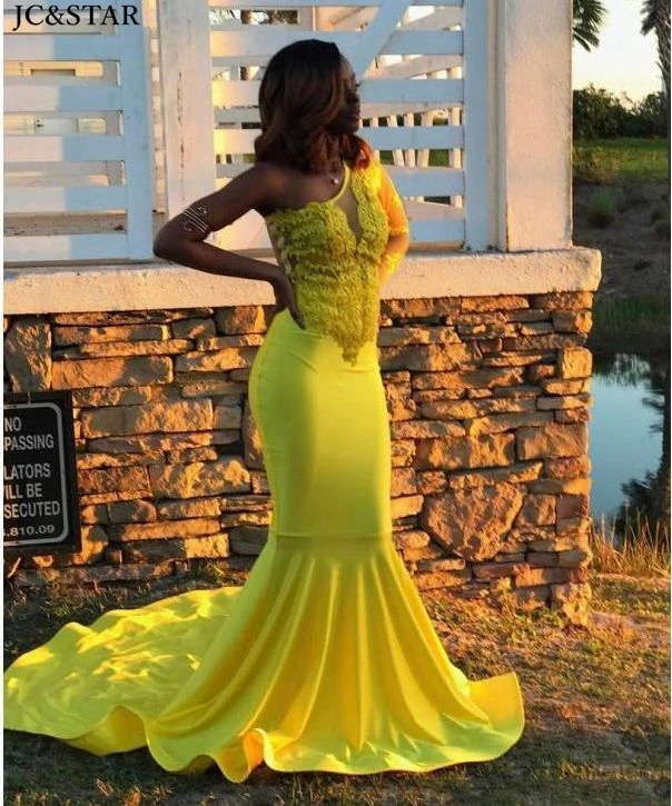 Vestidos elegantes de noche Новое Кружевное атласное платье на одно плечо с длинными рукавами