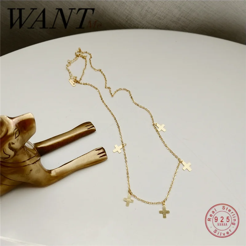 Женский минималистичный кулон в виде креста WANTME колье чокер из настоящего