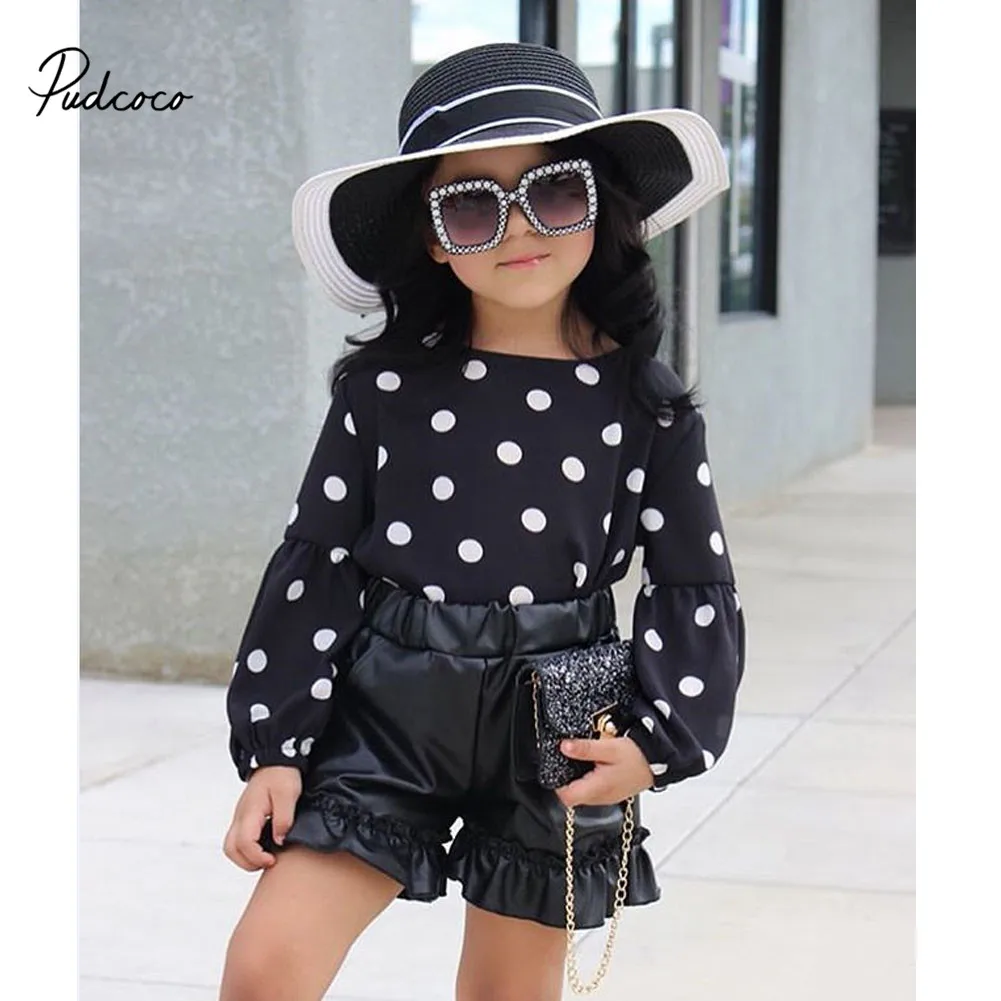 От 1 до 6 лет Модный комплект одежды в горошек для маленьких девочек топы из