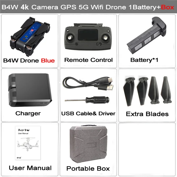 Blue 4K 1BAT Case MJX Bugs 4W B4W gps Радиоуправляемый Дрон с камерой 4K HD бесщеточный Дрон складной 5G wifi FPV Квадрокоптер 1,6 км 25 минут оптический поток - Цвет: Blue 4K 1BAT Case
