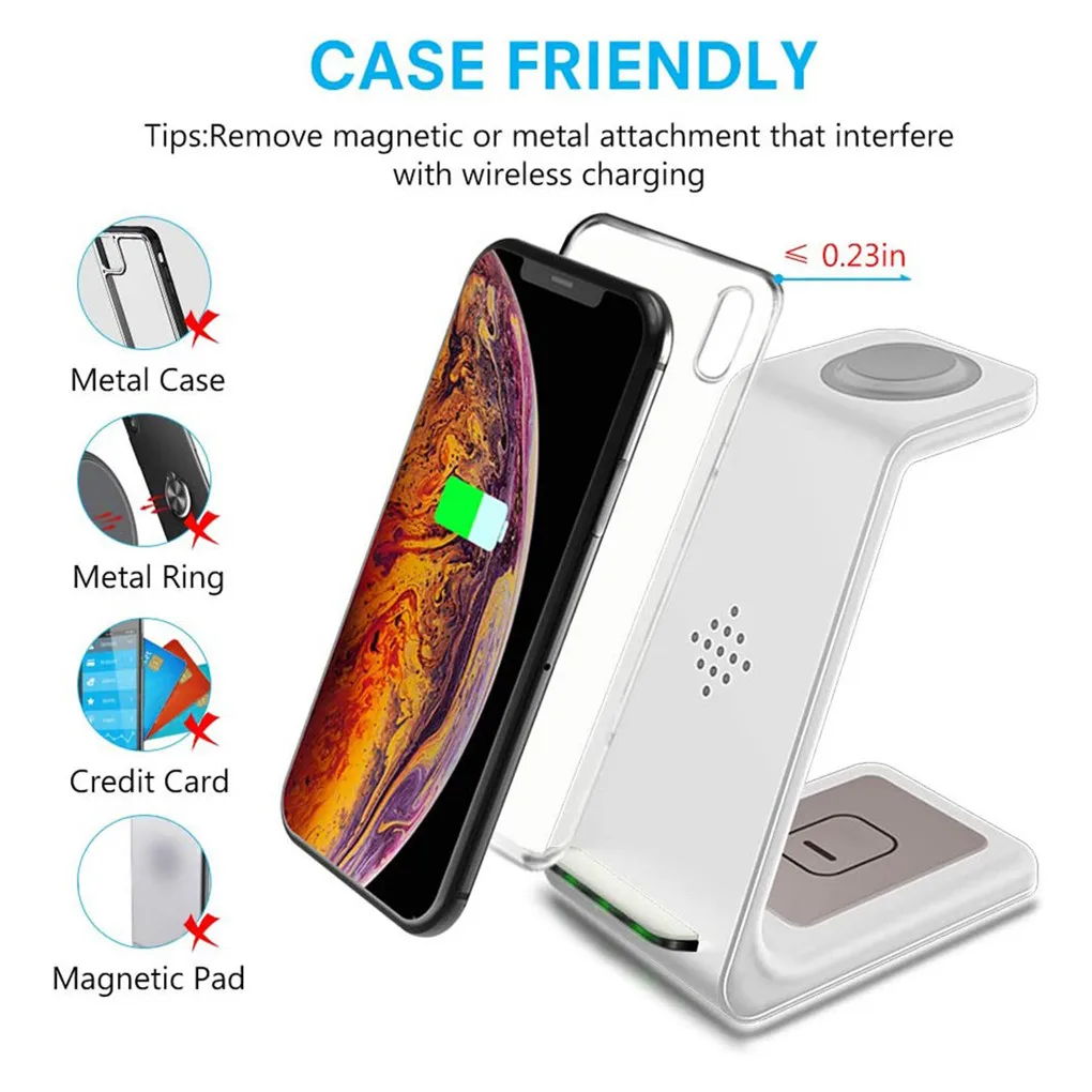 

3 in 1 Wireless Charger Charging Station Dock Qi Fast Charging Stand Phone Bracket for iwatch