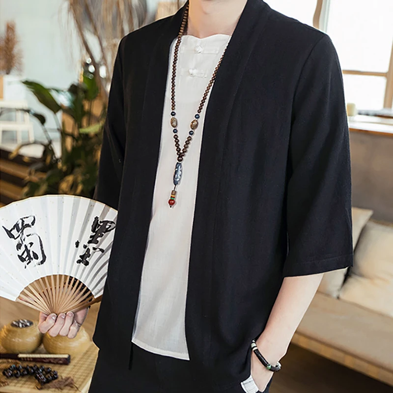

Japanese Men Cardigan Kimono Traditional Cotton Linen Samurai Clothing Streetwear Yukata Male Haori Mens Kimono Oversize Shirt