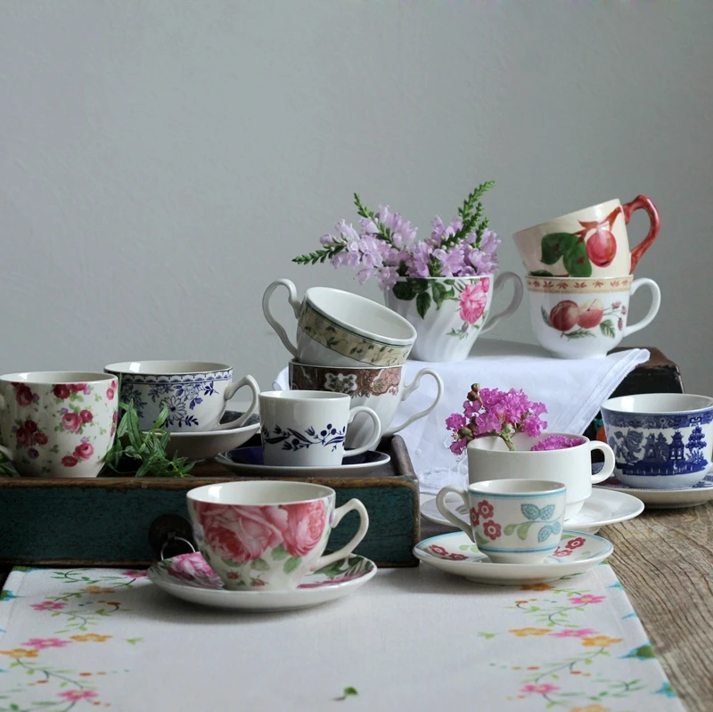 Creative Coffee Cup European Flower Bone China Tea Cups Set with Handle White Porcelain Kubek Na Kawe Home Container LL50CC | Дом и сад