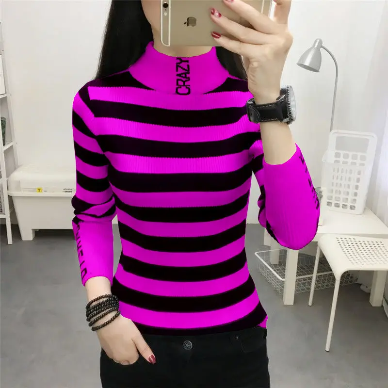 

Striped sweater sweater women's sweater half-turtleneck undershirt women's Slim fall/winter 2020 new style with long sleeves