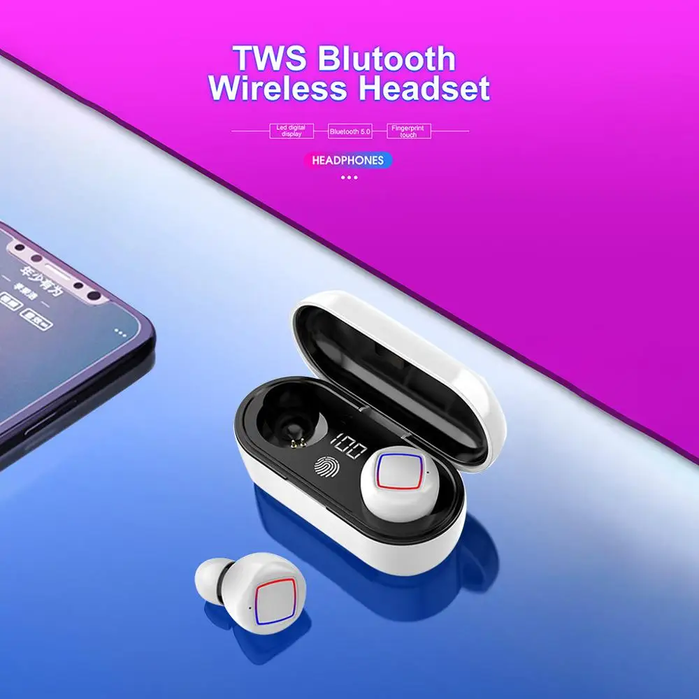 Bluetooth V5.0 сенсорные настоящие беспроводные наушники HiFi стерео сканер отпечатков