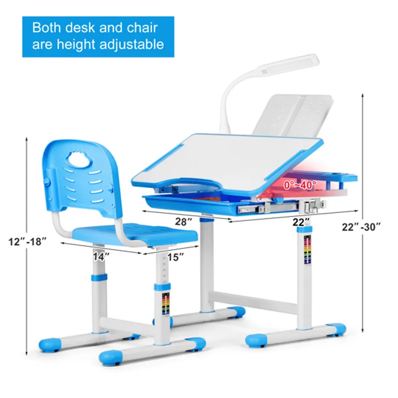 

Kids Desk And Chair Set Children Table Storage Lamp