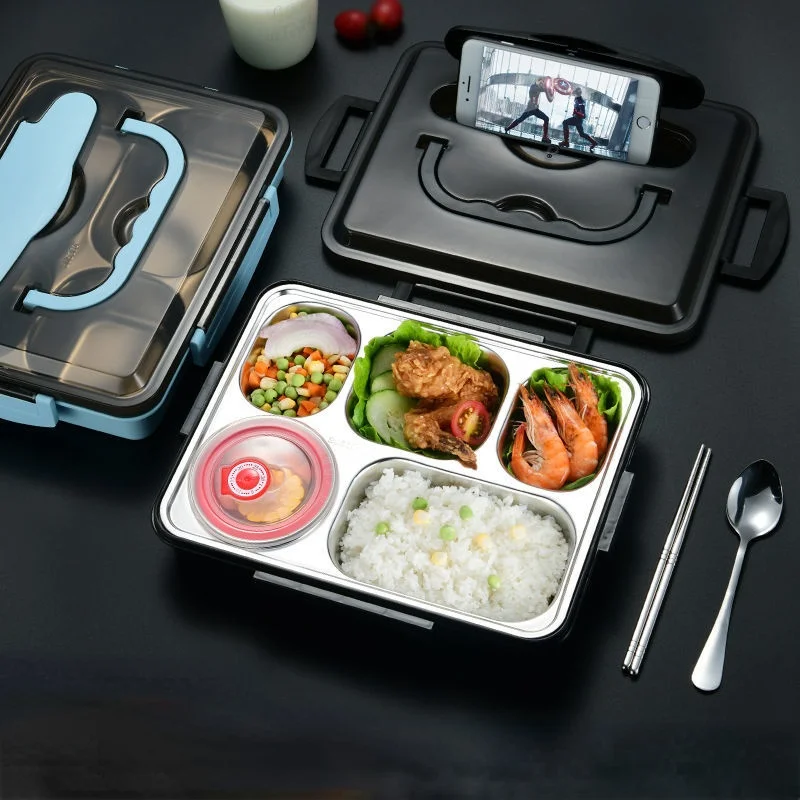 

Ланч-бокс из нержавеющей стали высокого качества, герметичный, портативный, изолированный, школьная посуда, бэнто-бокс, контейнер для хране...