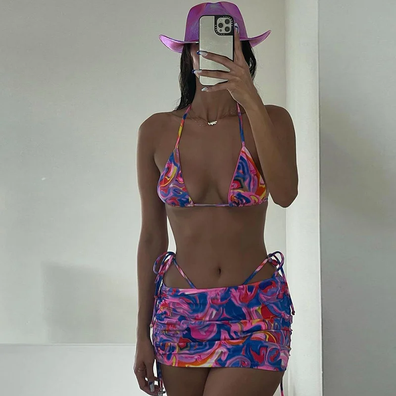 

Sexy Bikini Set Women Bikini with Cover Up Skirt Swimsuit Swimwear Female Summer Beach Fashion Boho Print Biquini Bathing Suits