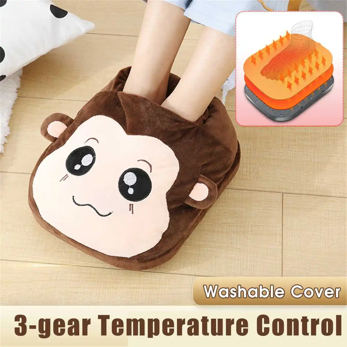 

220V Electric Heated Foot Warmer Washable Plush Heated Pad Temperature Control Winter Warming Products Cushion Pads