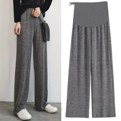 

New maternity dress pants spring and autumn retro solid color thin section tide mom loose wide leg legging female outer trousers