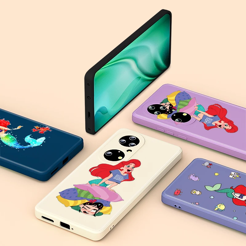 

For Huawei P Smart Plus Pro 2019 P50 P40 P30 P20 Lite E 5G Phone Case The Little Mermaid Liquid Silicone Soft TPU Cover