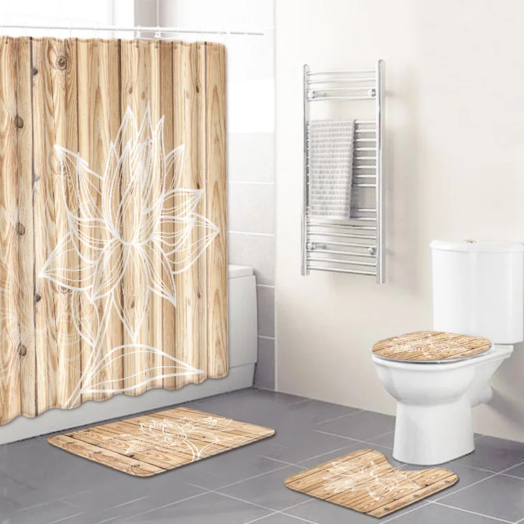 Economici Tende Da Doccia Colorate Per Tende Da Bagno In Tessuto Impermeabile Con Fiori Di Tulipano Set Tappeti Antiscivolo Coperchio Per Wc Tappetino Da Bagno