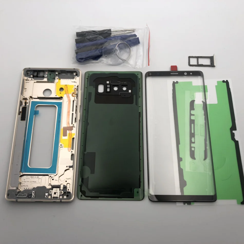 Note8 полный корпус чехол задняя крышка+ Передний экран стекло объектив+ средняя рамка для samsung Galaxy Note 8 N950 N950F N950FD