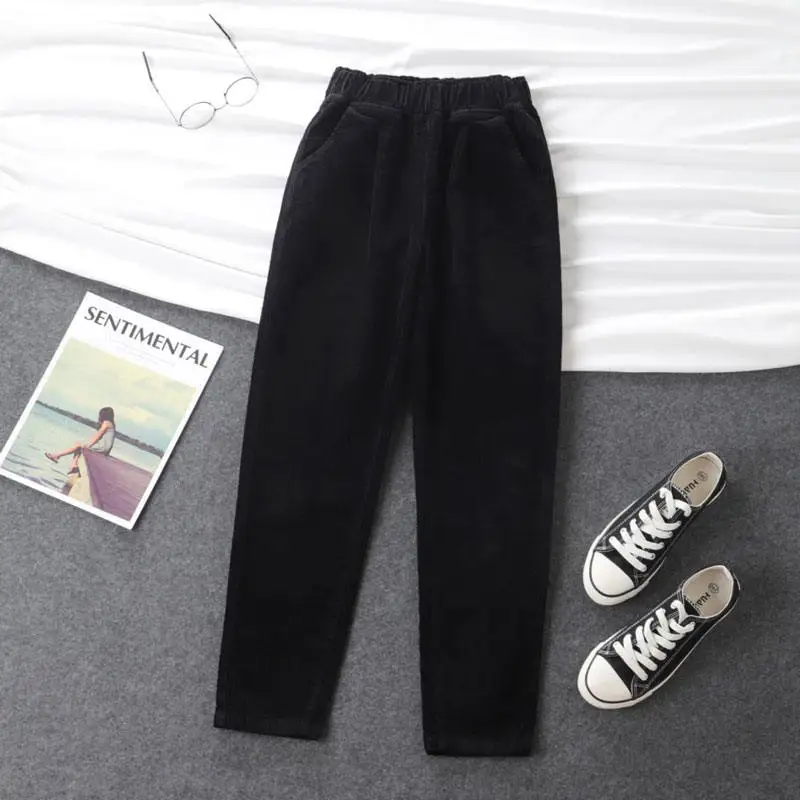 Брюки женские вельветовые с высокой талией шаровары Осень-зима повседневные