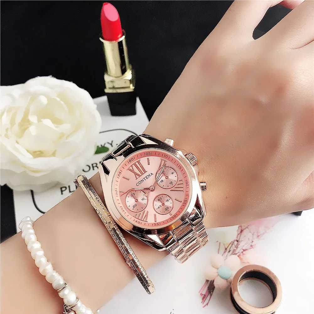 

Luxury New Women's Watch Stainless Steel Folding Clasp Rose Gold Roman Numerals Ladies Quartz Watch Montre Femme Marque De Luxe