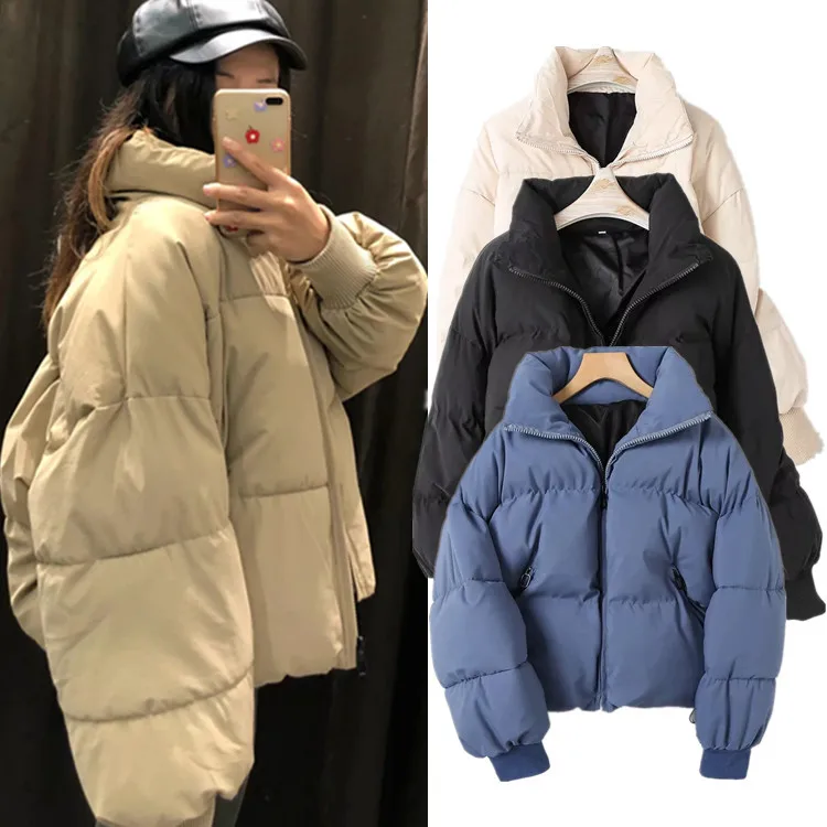 

2021 autumn and winter new lazy wind thickened loose padded jacket ins European and American trend women's quilted padded jacket