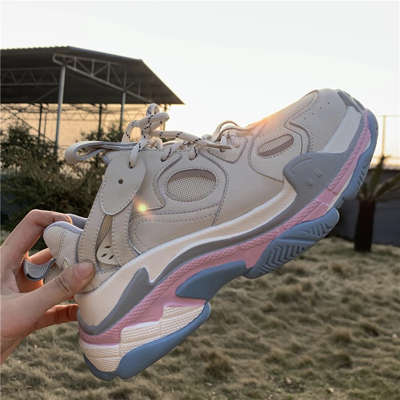 

Кроссовки женские на толстой подошве, повседневная кожаная спортивная обувь для тенниса, радужная платформа, унисекс