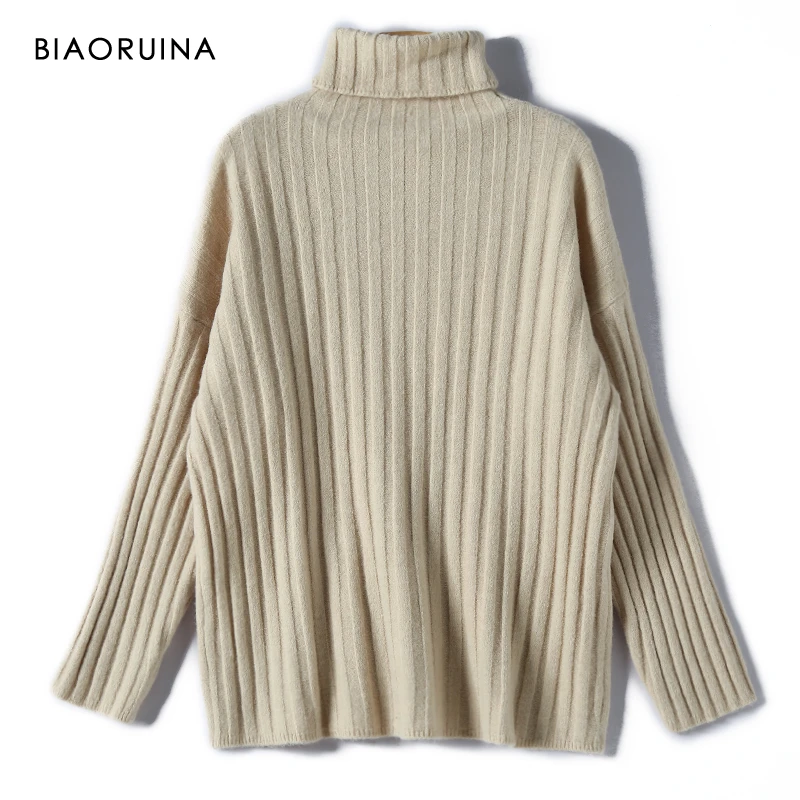 BIAORUINA Женский Повседневный вязаный свитер с воротником под горло 4 цвета