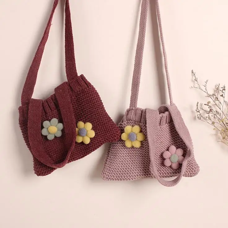 

Kids Shoulder Bag Multipurpose Floral Knitted Handbag Single-Shoulder Bag for Girls Crochet Backpack Gifts Toys
