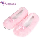 Женские теплые туфли glglglgege, черные закрытые туфли на толстой плюшевой подкладке, нескользящая Мягкая подошва, милые домашние напольные туфли с бантом для дома, 2019