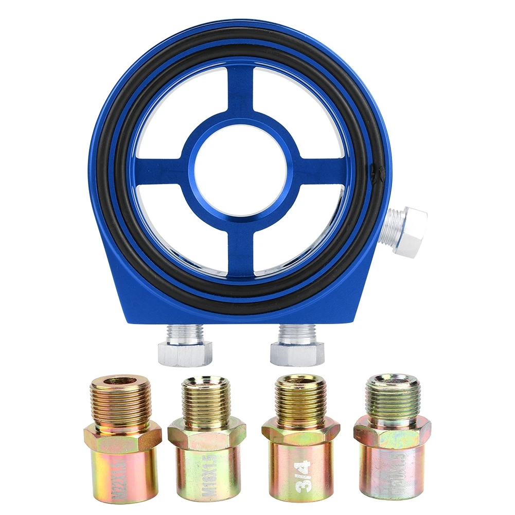 

Blue Aluminum Universal Oil Filter Temperature Cooler Gauge Sandwich Plate Adapter(Support Oil Filters With M20 Thread)