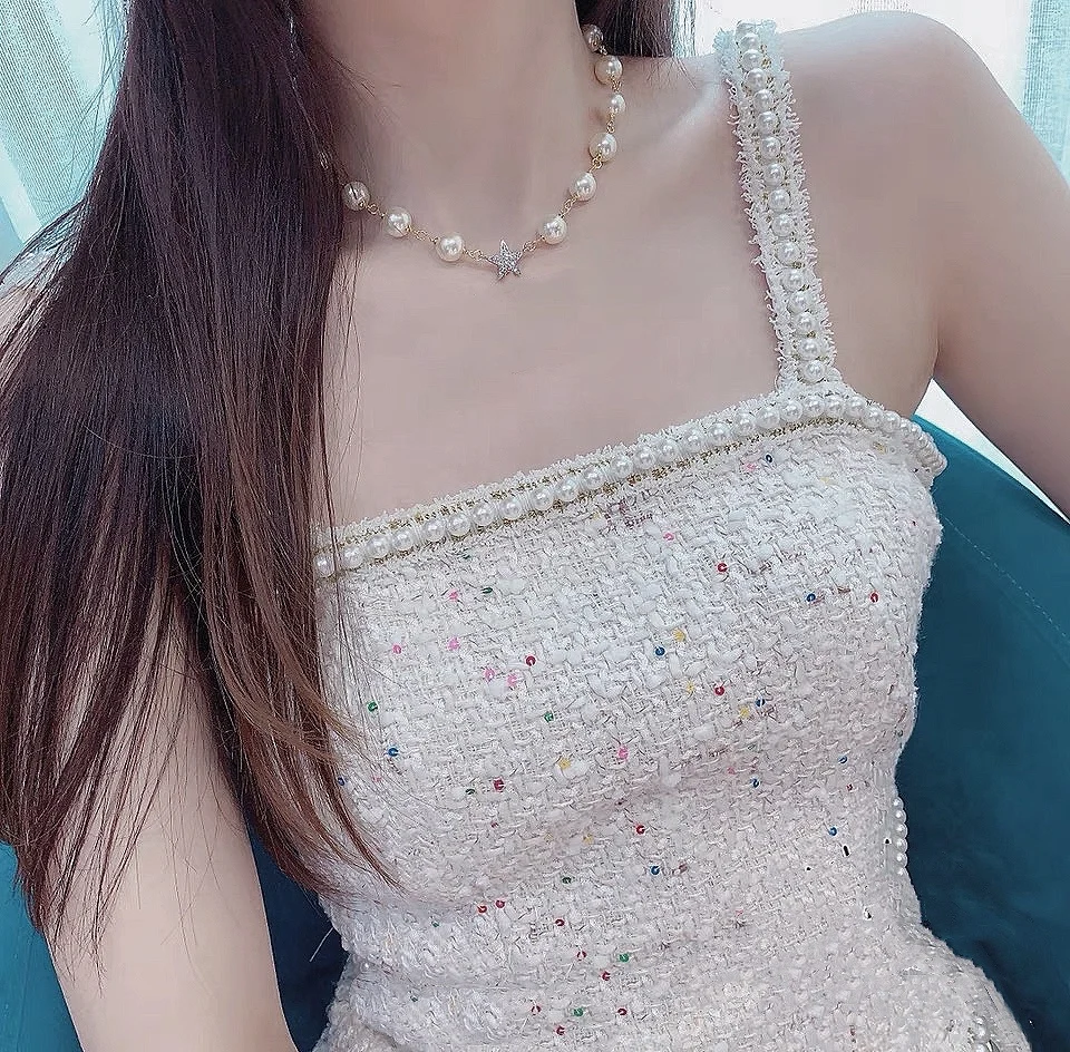 

Popular Original Fashion Brand Women Female Jewelry Necklace Summer Super Quality Luxury Star Snowflake Pearl Chain Choker Logo