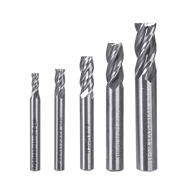 НАБОР КОНЦЕВЫХ ФРЕЗ Mayitr из быстрорежущей стали с 4 канавками и прямым хвостовиком