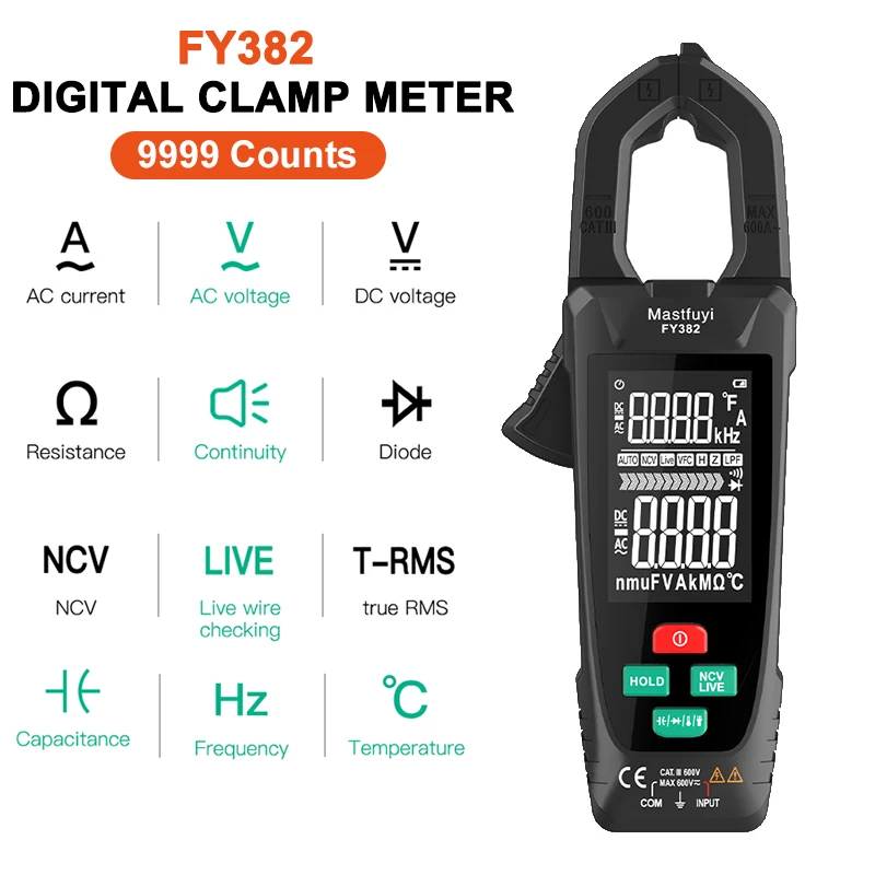 9999 Counts Digital Clamp Meter Professional pliers ammeter Auto Range AC Voltage Current Capacitance Smart Test | Инструменты
