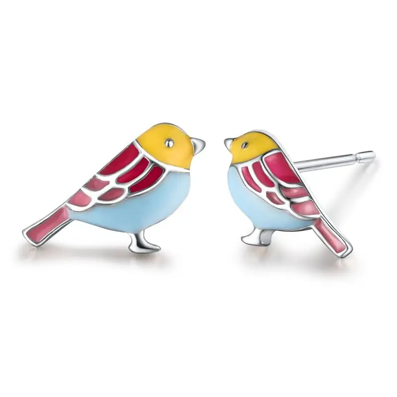 Bird Jiayiqi милые красочные серьги-гвоздики в виде птицы для Для женщин девочек 925 пробы SilverJewelry модные серьги праздничные подарки на день рождения - Окраска металла: Bird