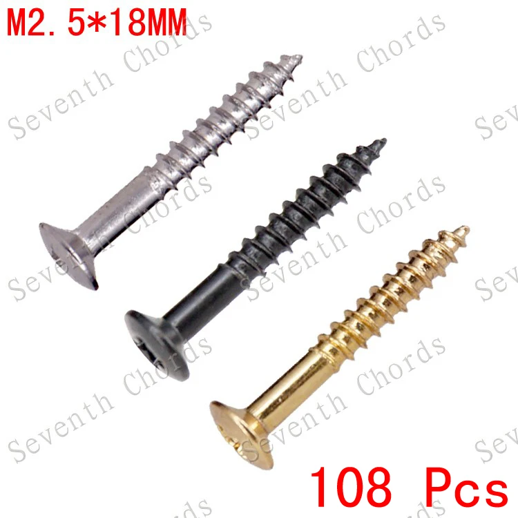 

108 Pcs 2.5*18MM Humbucker Pickup Ring Mounting Screws for Electric Guitar - Silver - Black - Gold
