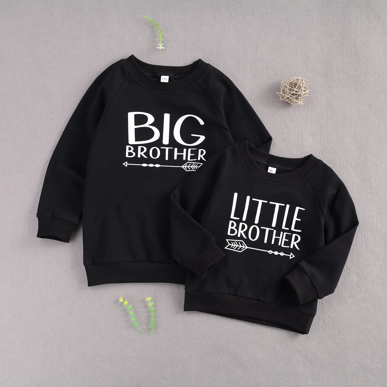 Толстовки с надписью Big Brother / Little подходящие наряды круглым вырезом и буквенным