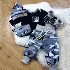 Осенне-зимний повседневный комплект одежды из 3 предметов для новорожденных мальчиков, камуфляжный Топ, длинные штаны, шапка