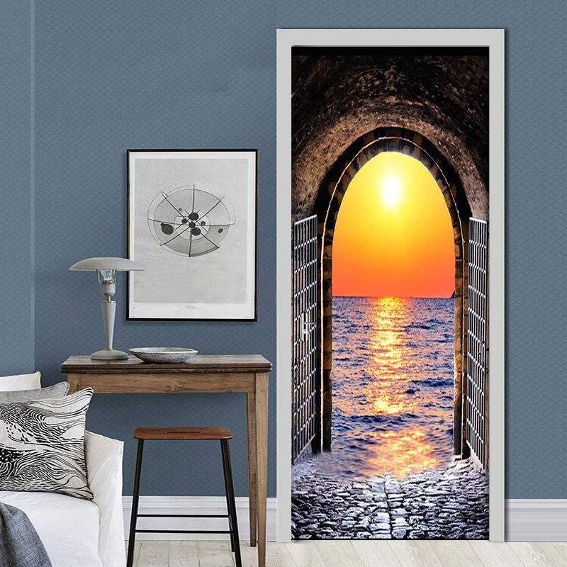 ПВХ водостойкая самоклеящаяся дверная наклейка 3D космический туннель закат