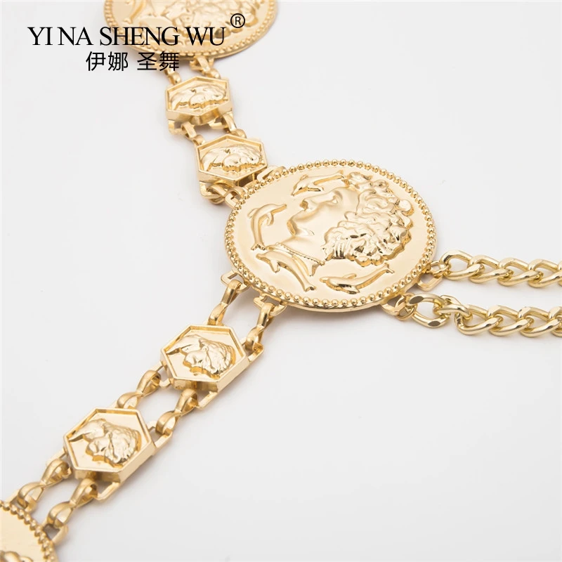 

Dangle Waist Belt Chain Belly Dance Belly Chains Women Body Accessories Jewelry Vintage Gypsy Metal Carved Portrait Pendant