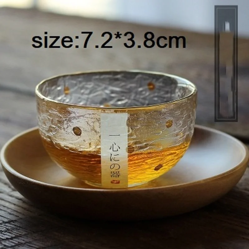 

Japanese Engraving Glass Tea Cup Thickened Handmade Hammer Pattern Cup Zen Heart Glasses Tasting Tea Set Home Office Business